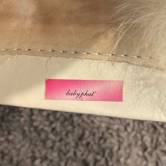 NEW Baby Phat VTG White Rabbit Fur-Trim Studded Women's Tall Boots Shoes Y2K, 9 - Picture 7 of 11